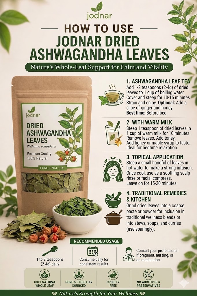 Jodnar Dried Ashwagandha Leaves High Potency Stress Relief & Wellness supplemet
