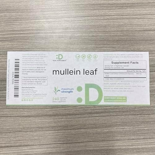 Mullein Leaf Extract 20,000m , 240 Veggie Capsuleses – 4 240 Count (Pack of 1)
