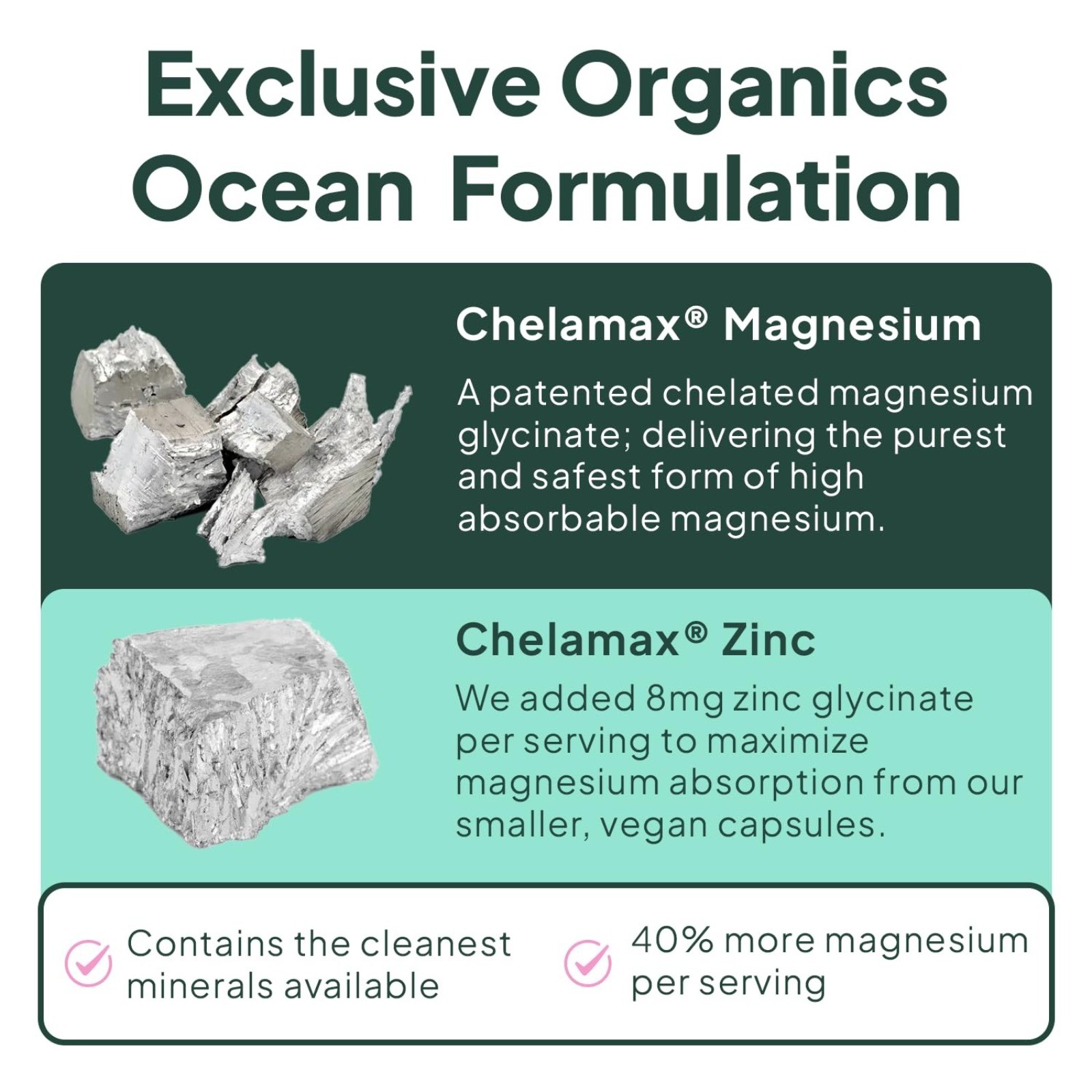 Organics Ocean Pure Magnesium Glycinate with Zinc – Maximum Strength Chelated