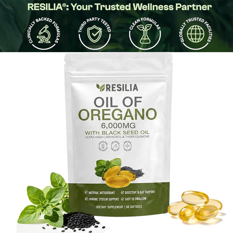 Resilia Oil of Oregano 6000mg with Black Seed Oil Softgels – 60 Capsules