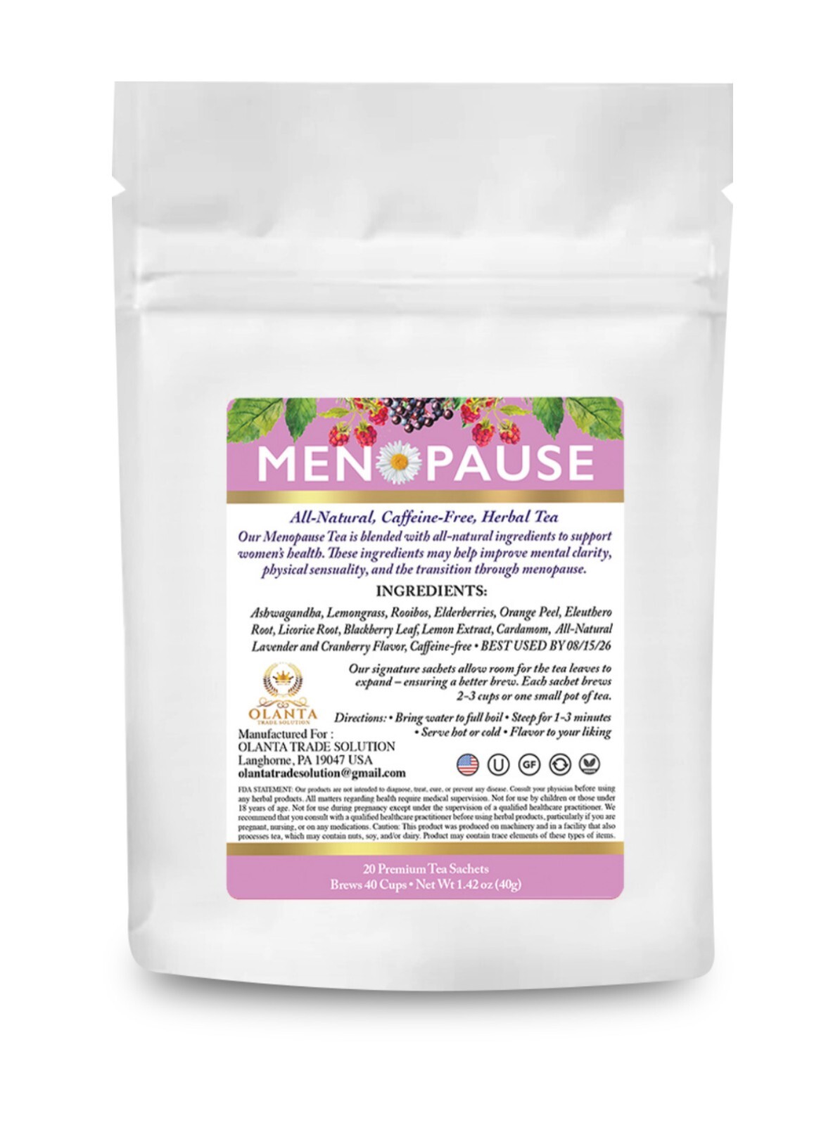 Premium Menopause support Herbal Tea, Caffeine Free Infusion Ashwagandha 1 Bag