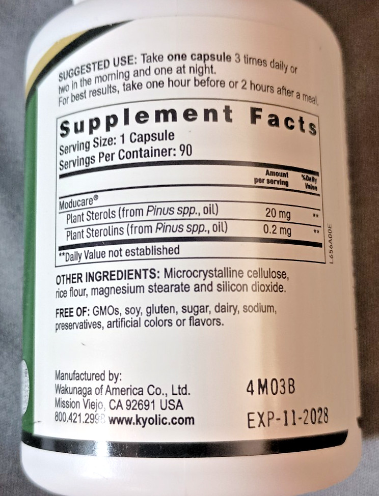 MODUCARE Immune System Support Plant Sterols Sterolins 100:1 90 veg caps 11/2028