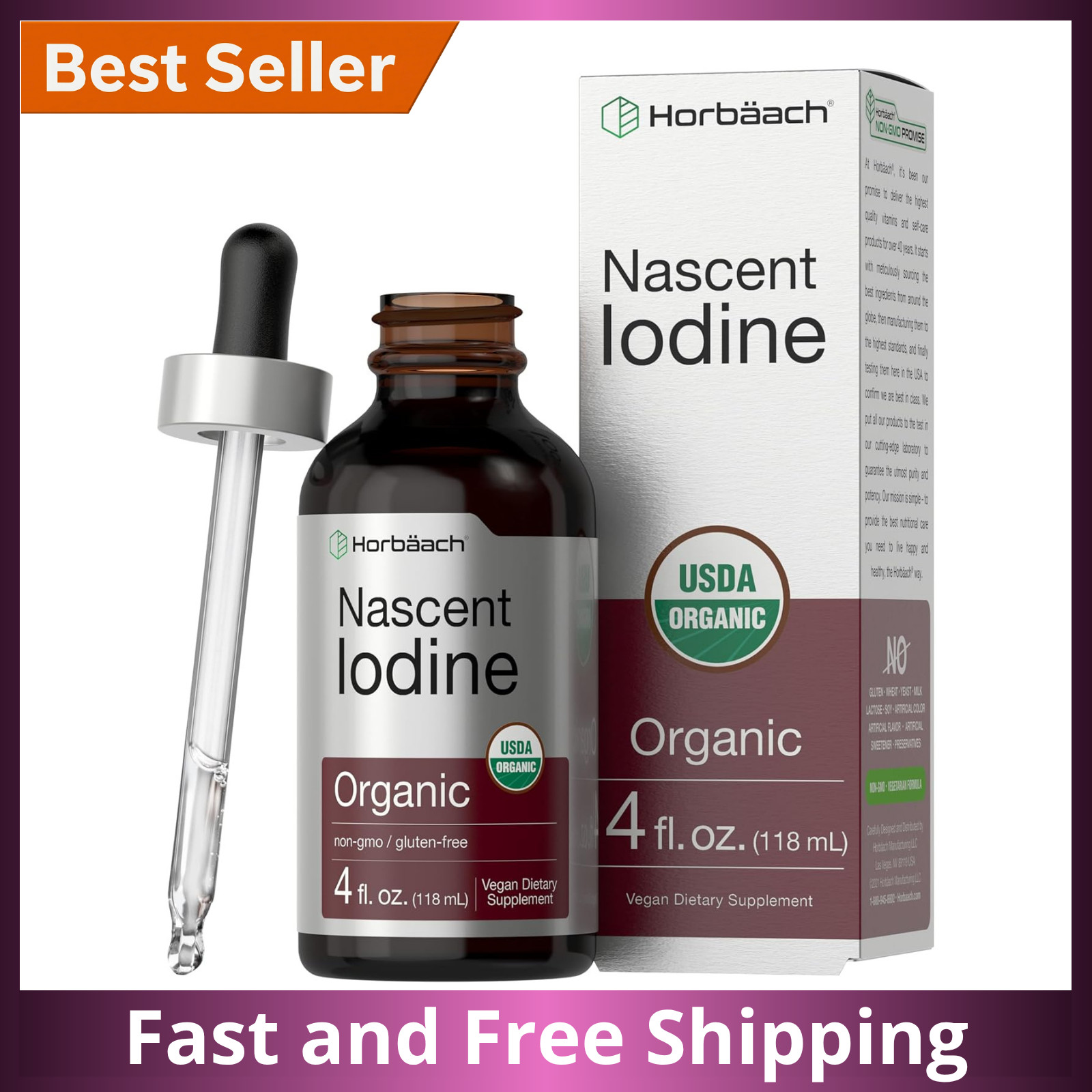Nascent Iodine 325mcg 4oz Organic Liquid Supplement Non-GMO Gluten Free USA NEW!