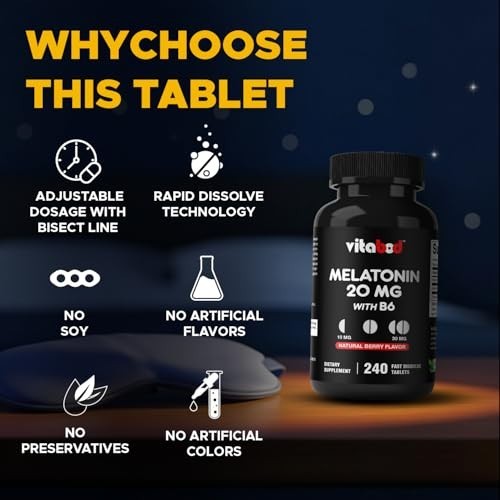 Vitabod Melatonin 20 mg Fast Dissolve Tablets Natural Berry Flavor 240 Count