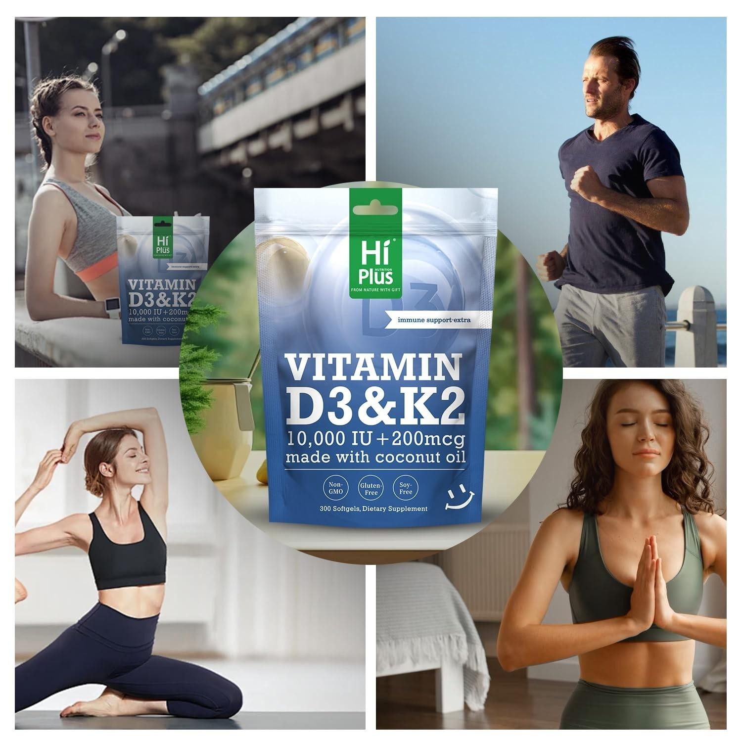 Hiplus Vitamin D3 10,000 Iu + K2 200 Mcg, 300 Softgels 300 Count (pack of 1)