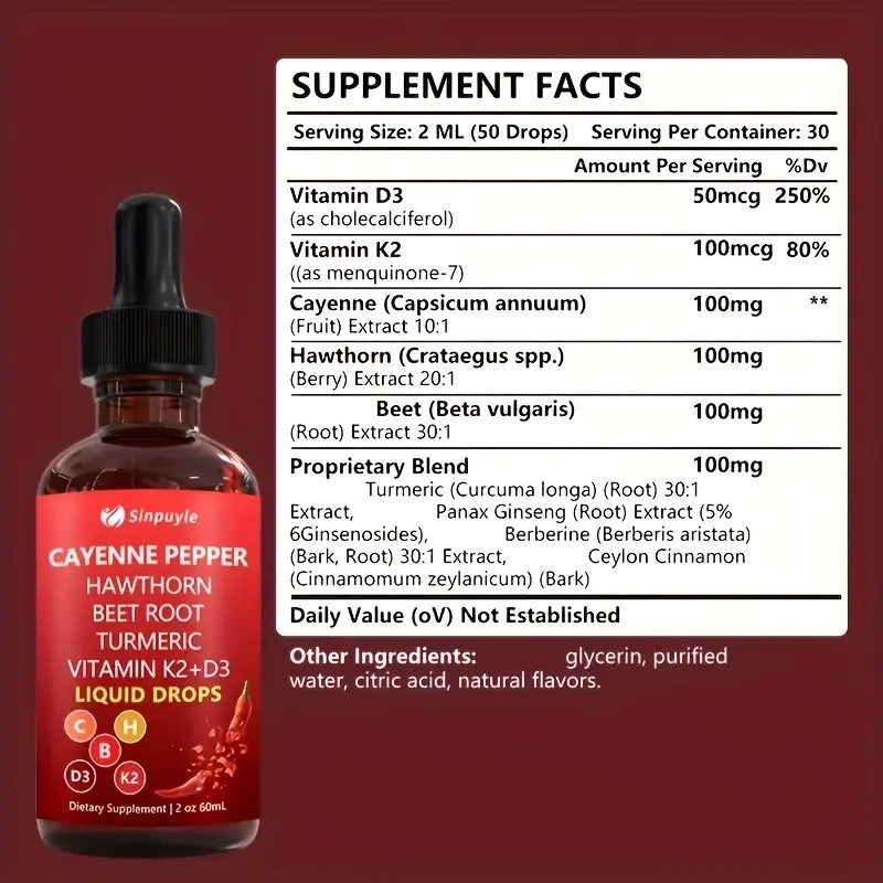 Cayenne Pepper Supplement Liquid Drops + Hawthorn Berry – Pack 2