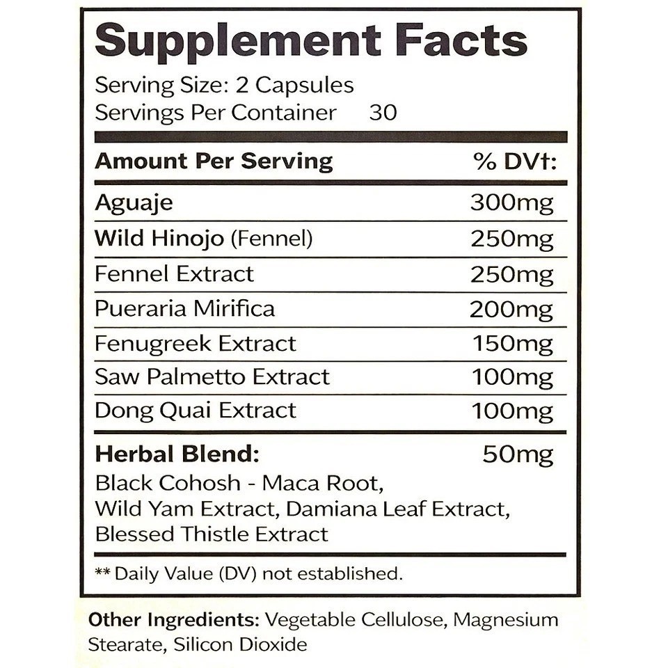 Bigger Booty, Bust & HIPS – Aguaje + Maca + Wild Hinojo Pills – 1 Month Supply