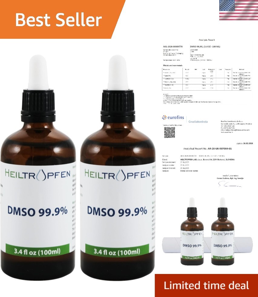 2X 99.9% Pure DMSO – Pharmaceutical Grade Dimethyl Sulfoxide | 2x 3.4 Oz Bottles