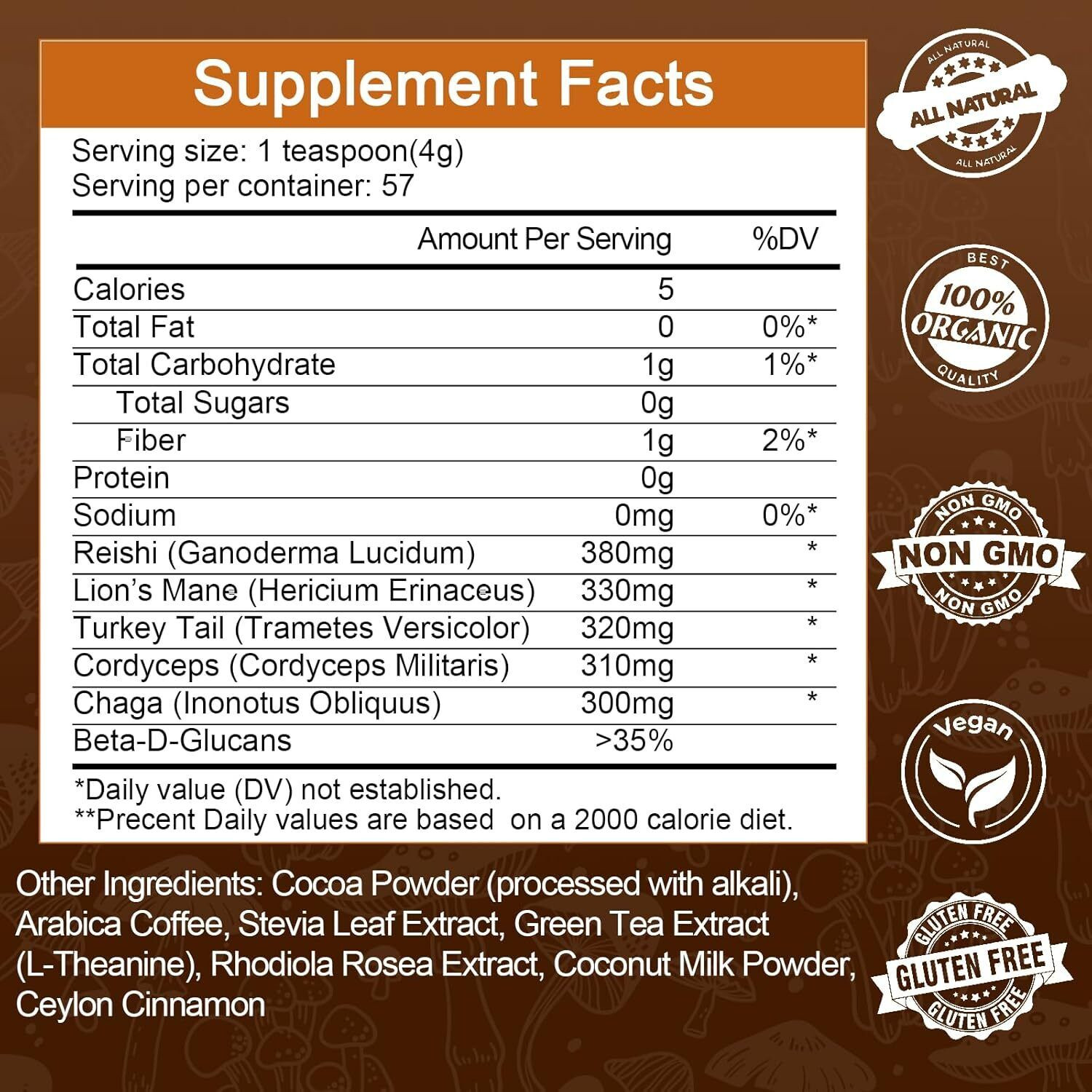 Organic Instant Coffee Powder Mushroom Coffee 227GBrain& Memory Focus Boost