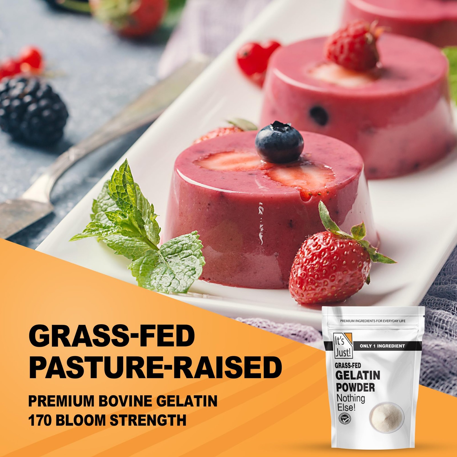 Unflavored Gelatin Powder 2lb – Grass-Fed, Non-GMO, Keto-Friendly for Desserts