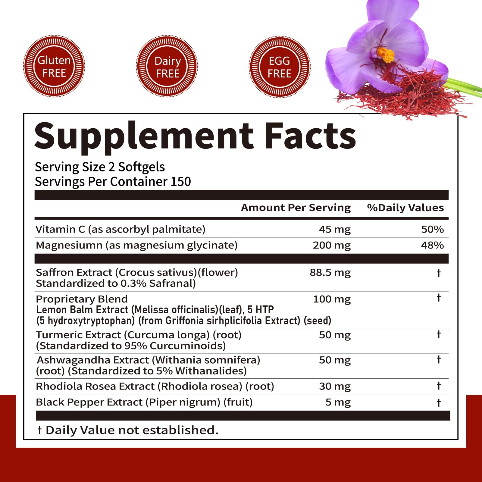 Saffron Extract Softgel Supplements 88.5mg,300 Softgels,5 Month…
