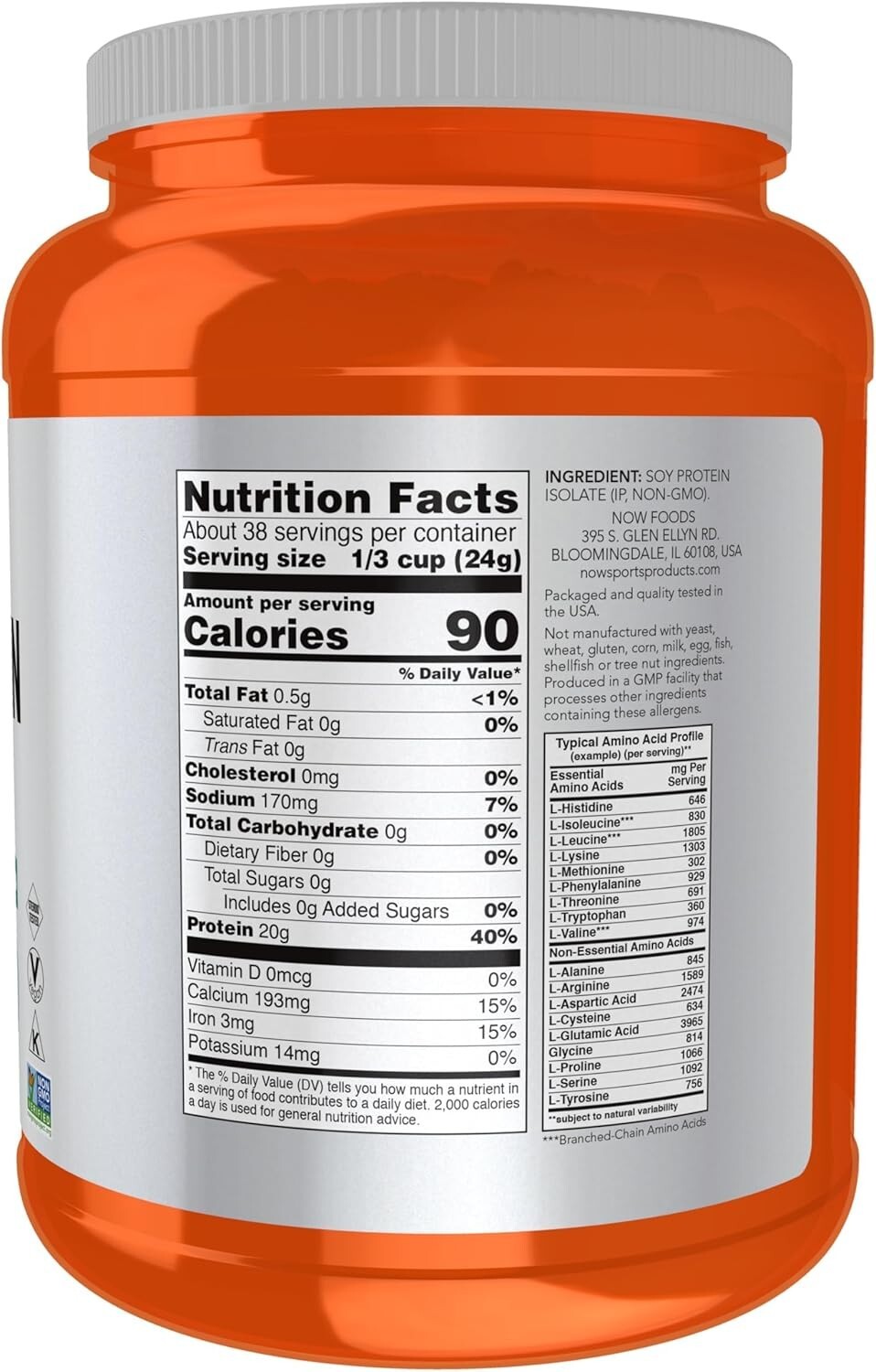 NOW Foods Soy Protein Isolate, Unflavored, 2 lb Powder