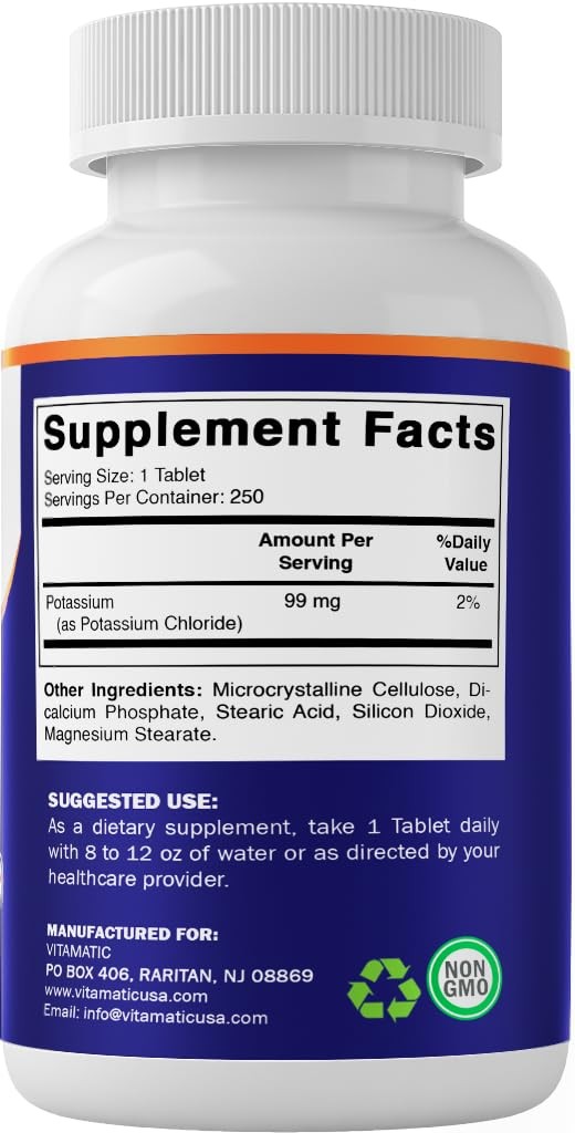 Vitamatic Potassium 99mg – 250 Tablets – 250 Count (Pack of 1)