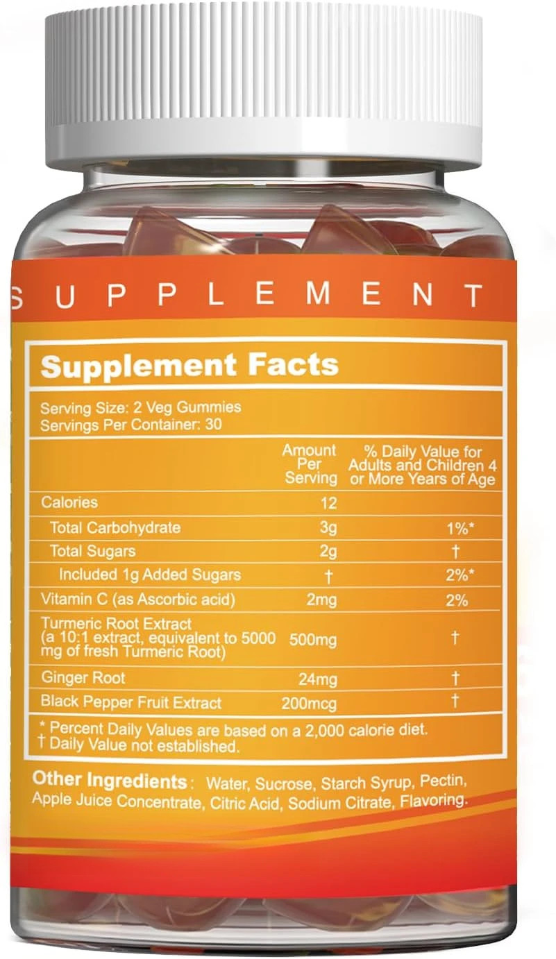 Gommes curcuma curcumine gingembre poivre noir vitamine C faible sucre 60 pcs