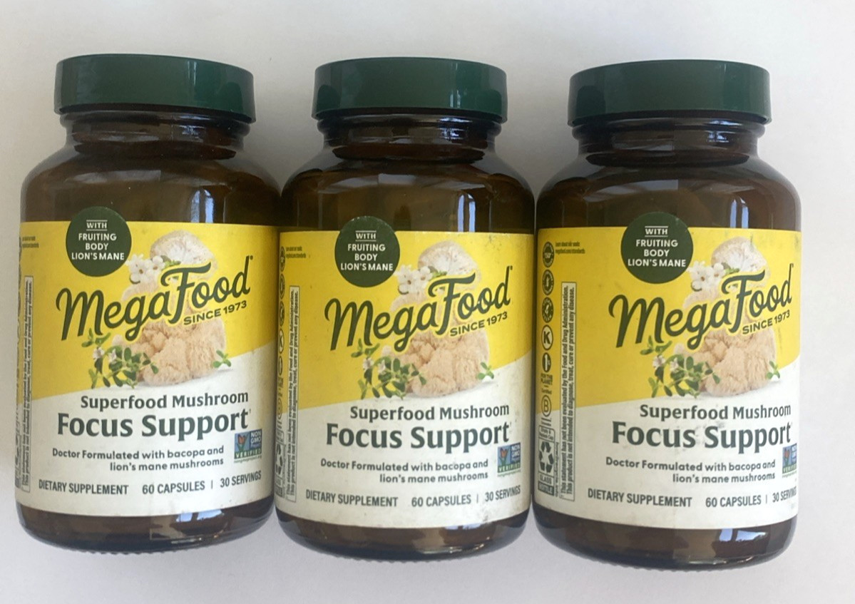 3 pack MegaFood Superfood Mushroom Focus Support 60 CAPS each 07/2026 sealed