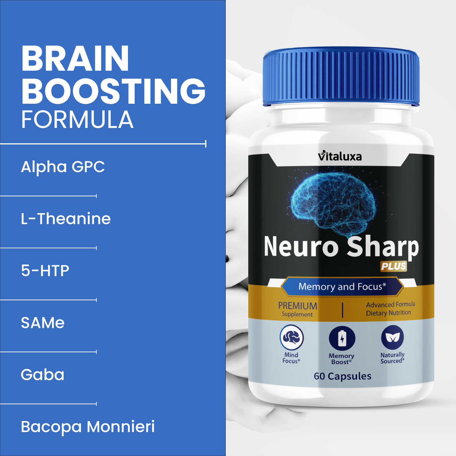 (5 Pack) Neuro Sharp Nootropic Natural Formula Brain Supplement (300 Capsules)
