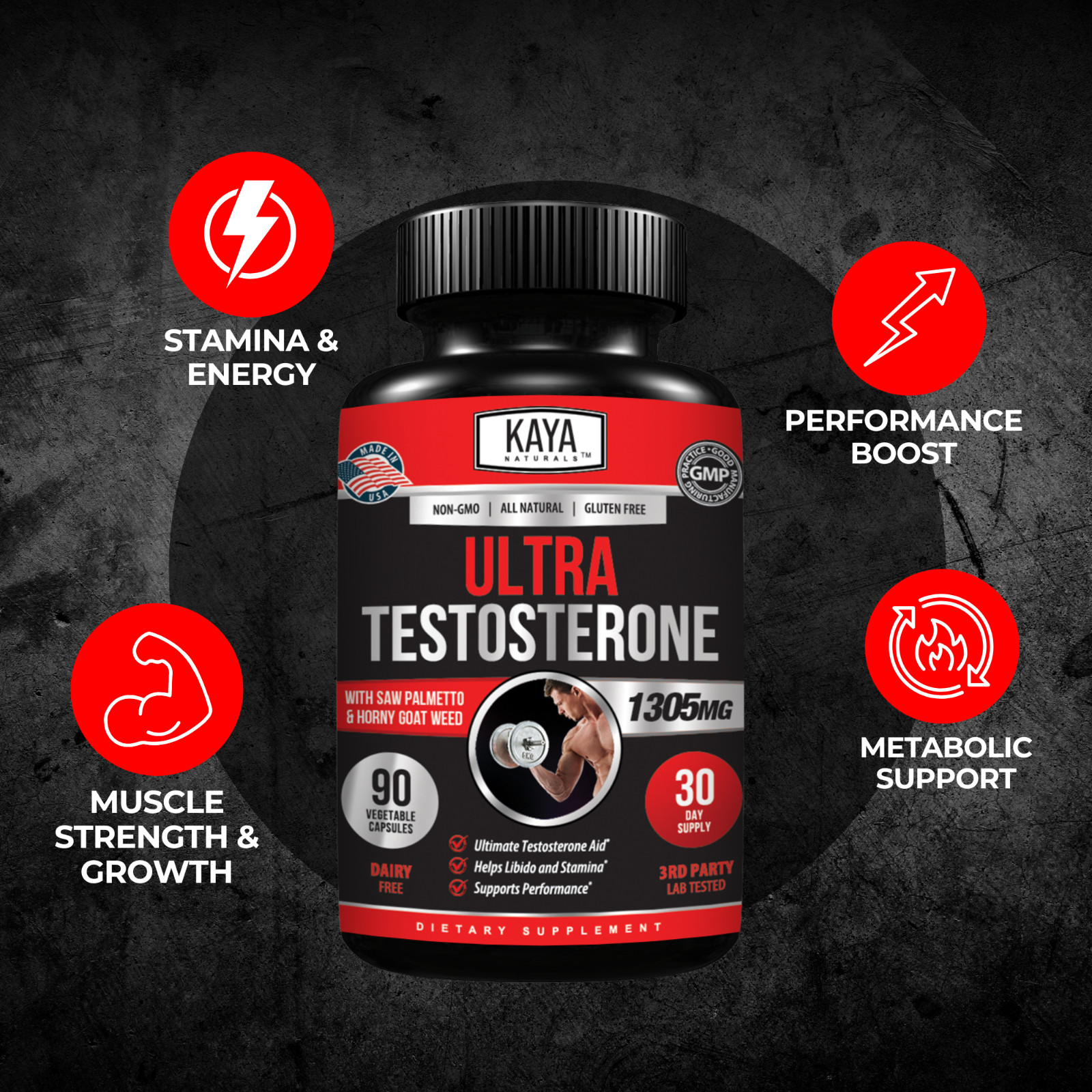 Natural Testosterone Booster 90ct Magnesium Zinc Tribulus Horny Goat Weed