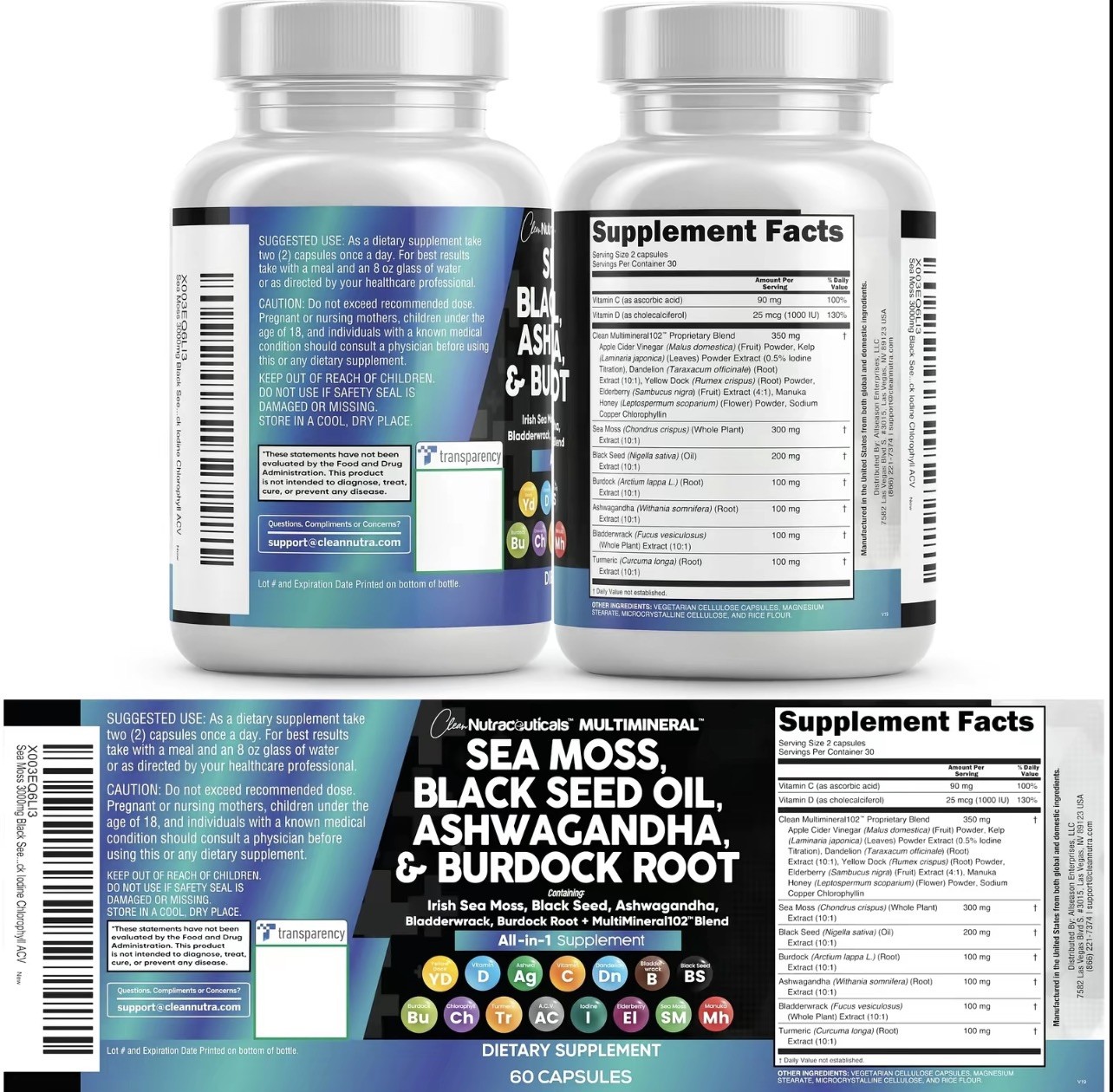 Sea Moss 3000Mg Black Seed Oil 2000Mg Ashwagandha 1000Mg Turmeric 1000Mg Bladder