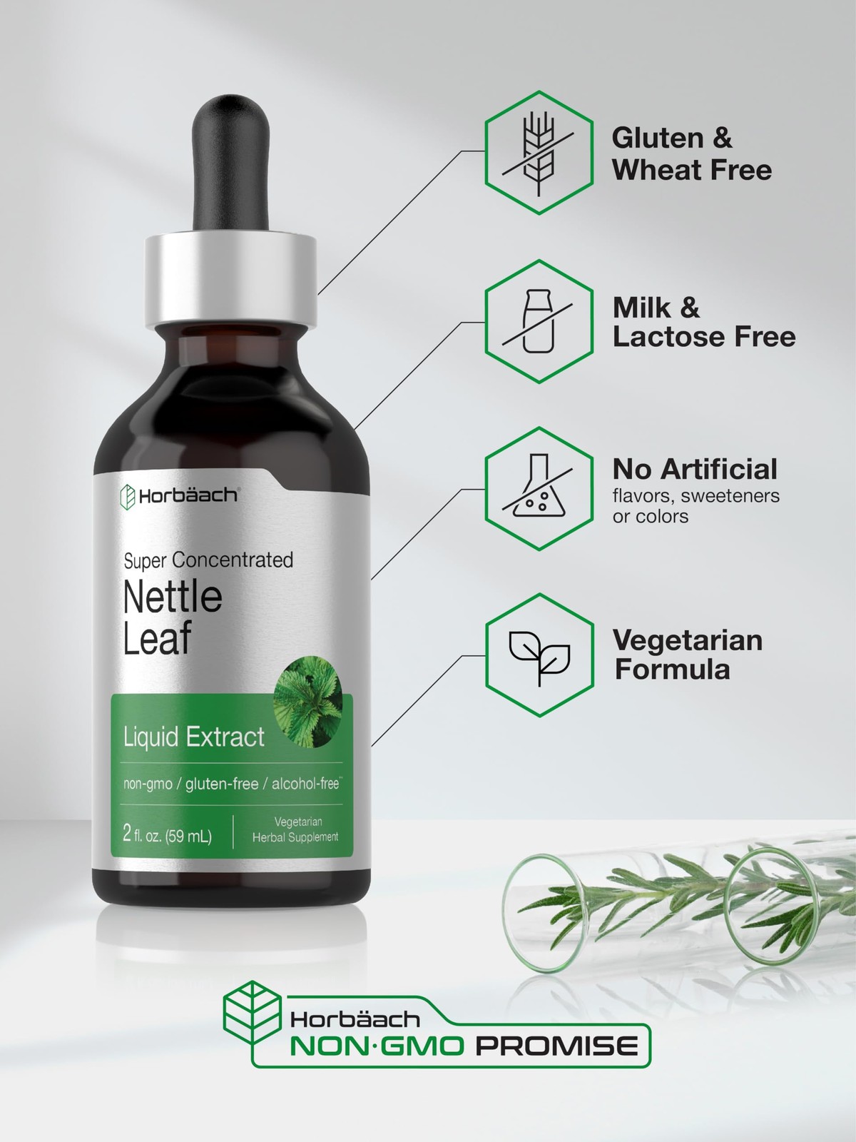 Horbäach Nettle Leaf Extract Drops | 2 fl oz | Alcohol 2 Fl Oz (Pack of 1)
