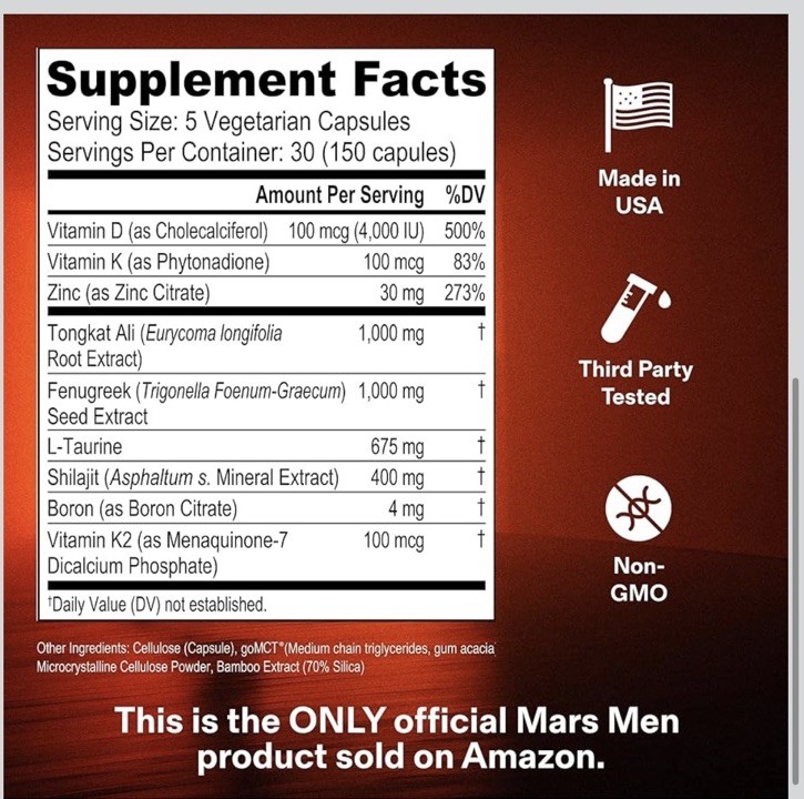 💪MARS MEN Testosterone Booster Men Natural Supplement Premium BB 11/28 NEW