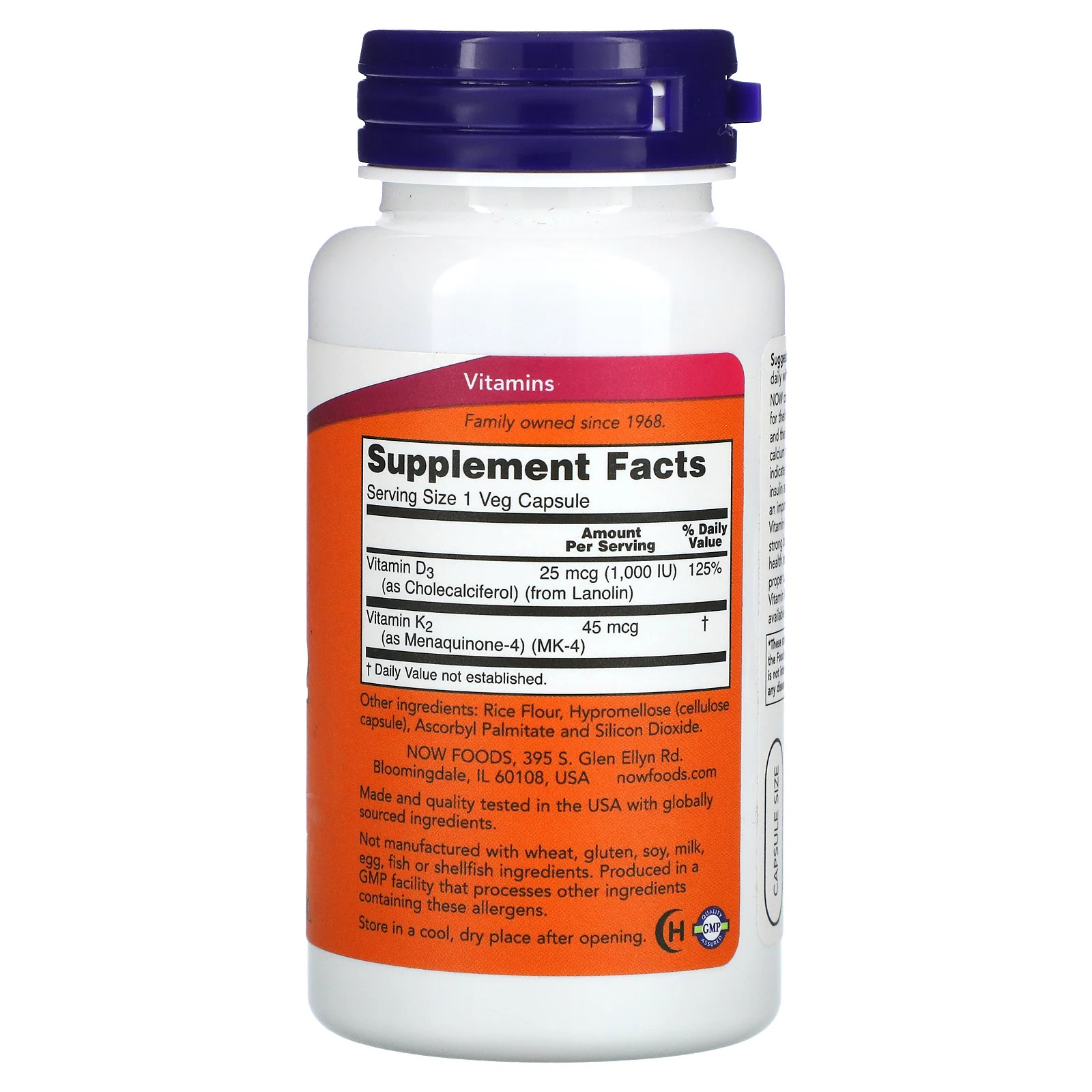 Now Foods Vitamin D-3 & K-2, 120 Veg Capsules, 2 Pack