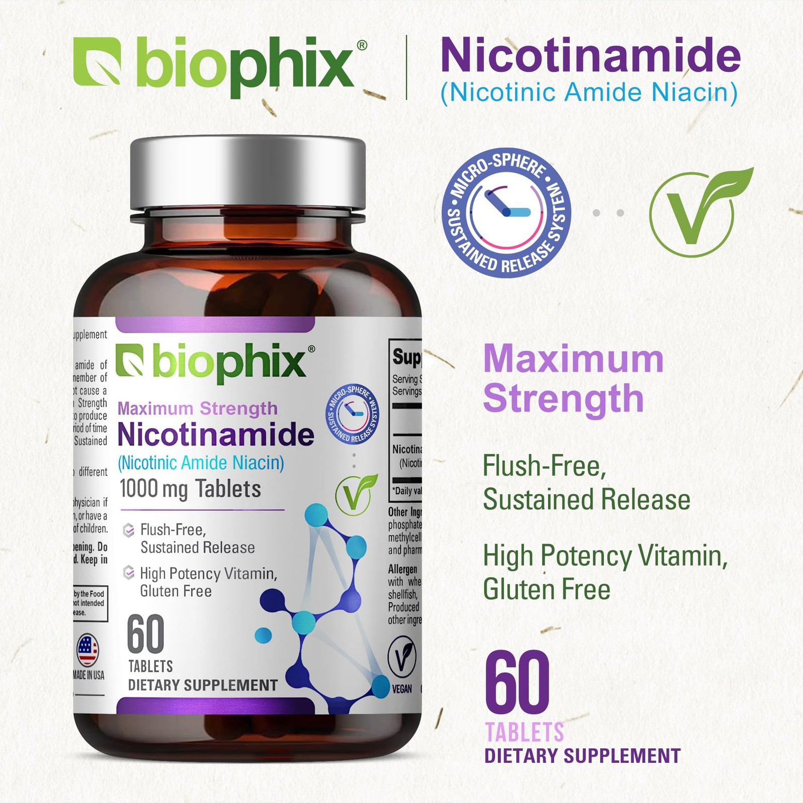 biophix B-3 Nicotinamide 1000 mg 60 Tablets Extra 60 Count (Pack of 1)