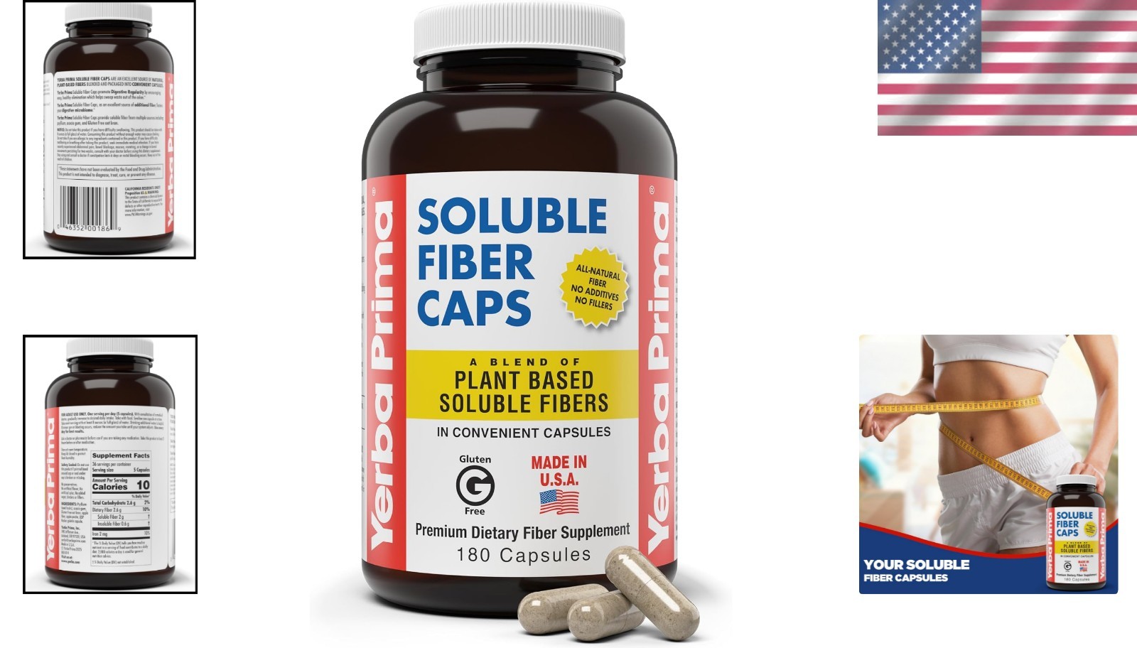 Soluble Fiber Capsules – 180 Count, Natural & Non-GMO Digestive Support
