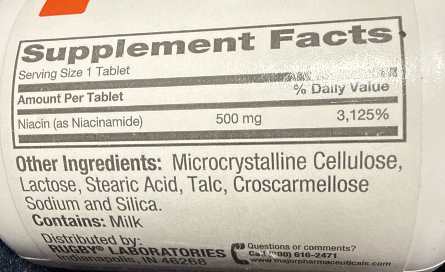 Rugby Niacinamide 500mg 100ct Tablets -Expiration Date 07-2028