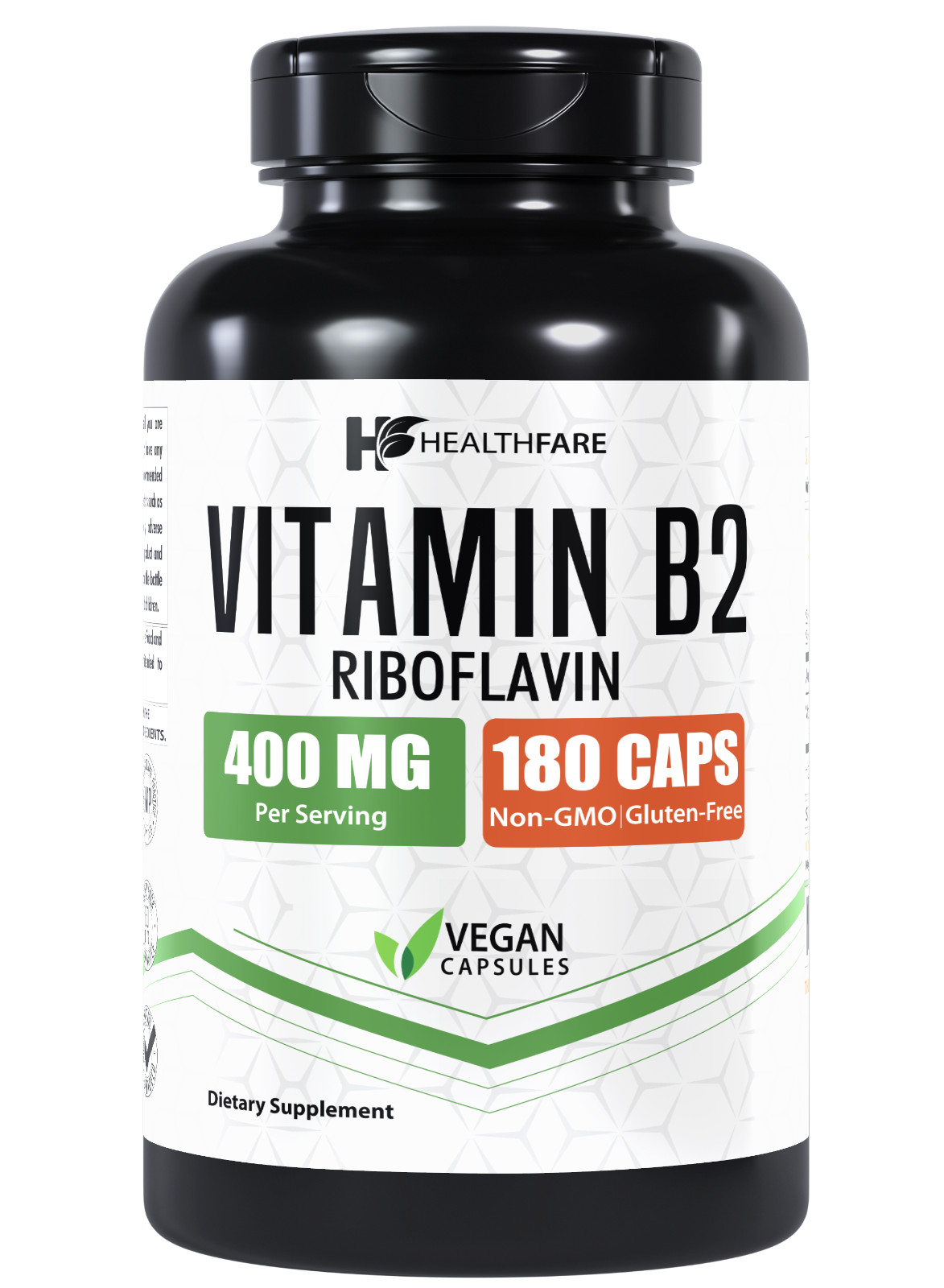 Vitamin B2 400mg | 180 Capsules | Riboflavin | Gluten Free & Non-GMO HealthFare