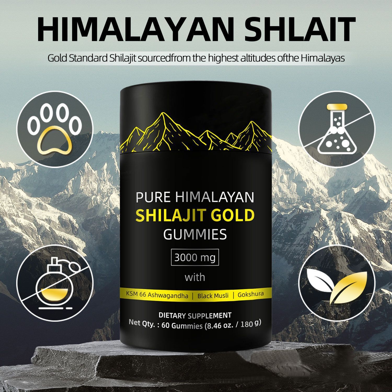 Himalayan Shilajit GOLD Gummies, Organic, Extremely Potent 3000 weight measure,