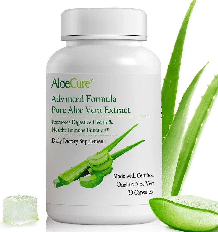 4 Bottles AloeCure Organic Aloe Vera Capsules, 130,000mg Inner (4×30 Capsules)