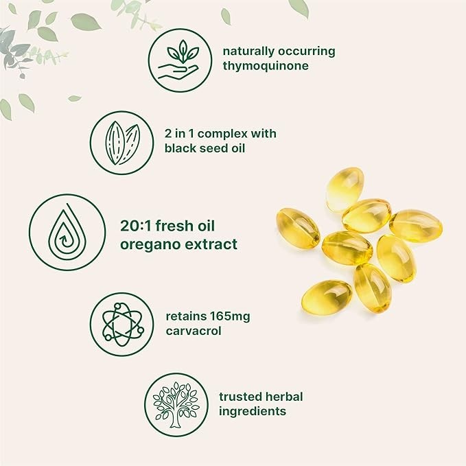 Oil of Oregano 6000mg Softgels with Black Seed Oil Carvacrol Antioxidant 300ct