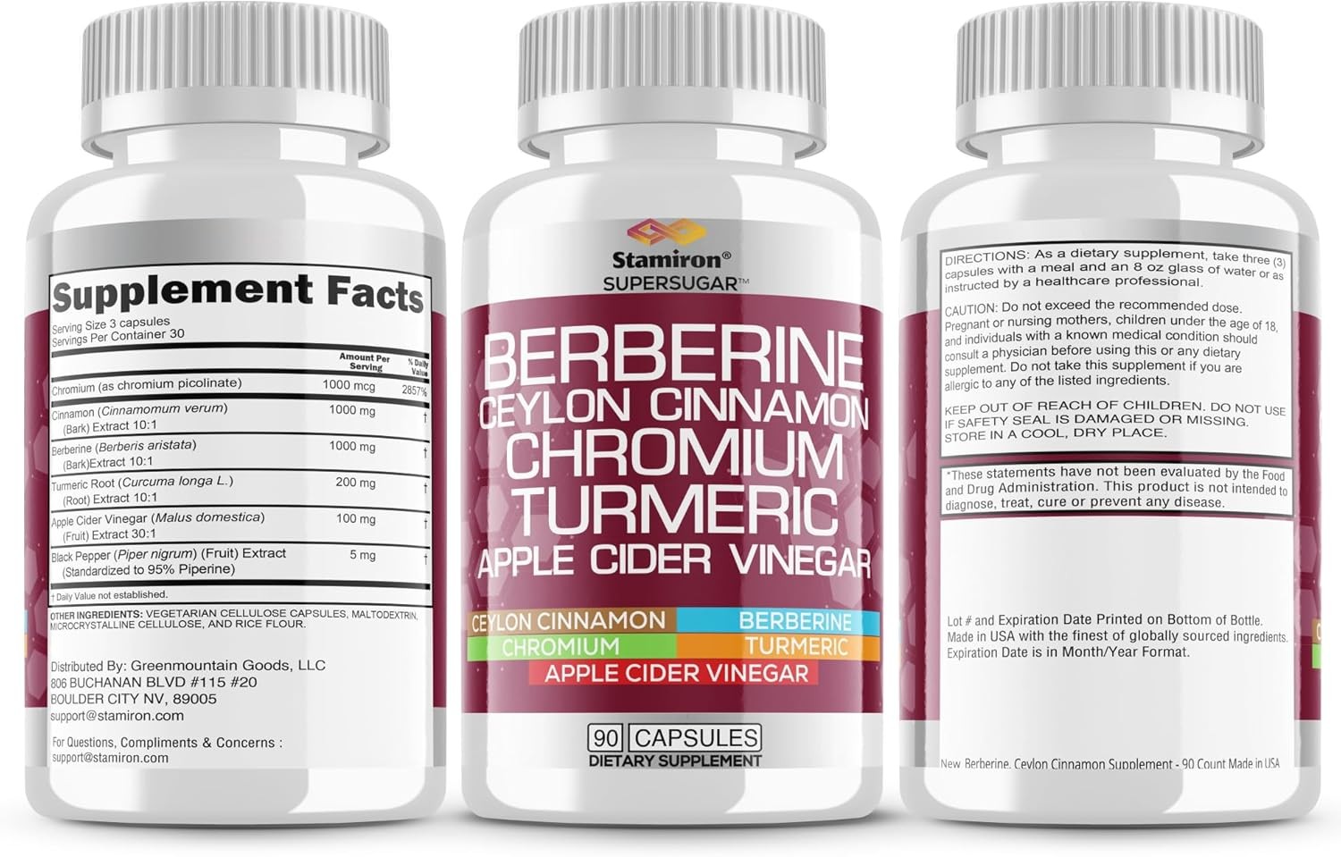 Berberine Complex Ceylon Cinnamon Chromium Berberina Canela Ceilán Cromo-90 Caps
