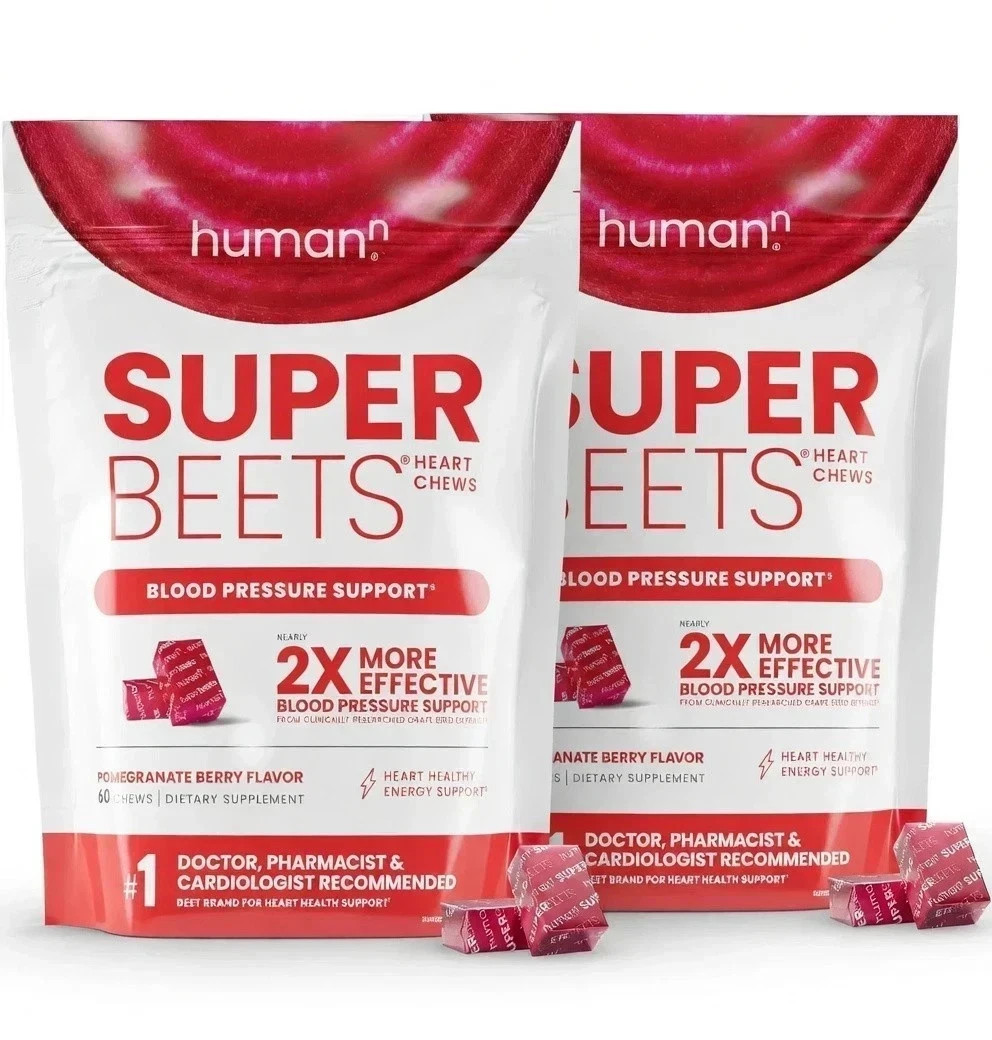2 PACKS HumanN – SUPER BEETS Heart Chews, Nitric Oxide Booster for Heart Health