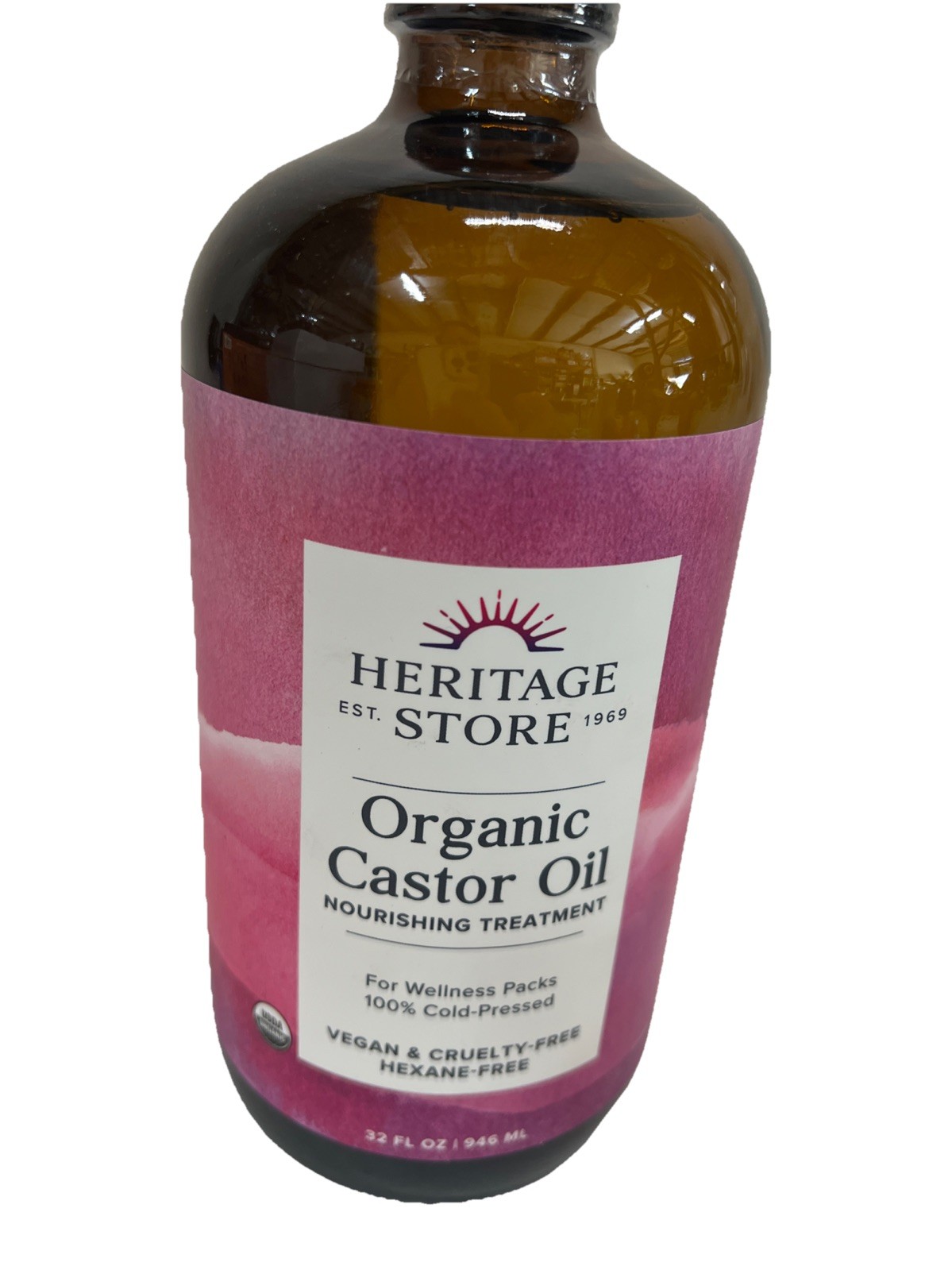 Organic Castor Oil 32 Oz by Heritage Store, Vegan And Cruelty-free /Hexane Free