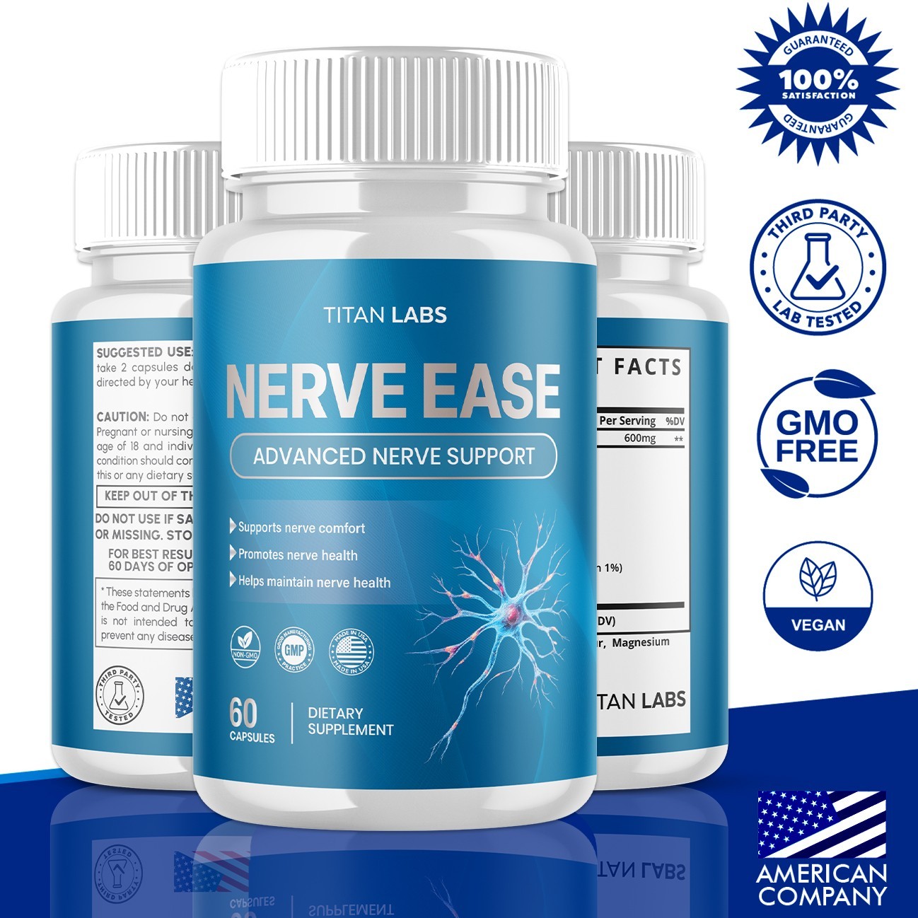 (5 Pack) Nerve Ease Nootropic Nerve Support Max Supplement NerveEase 300 Capsule