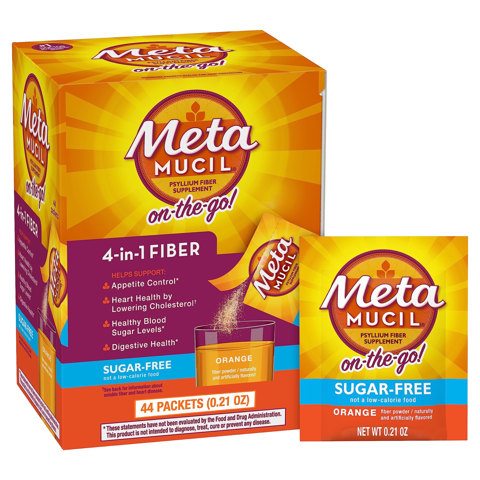 Metamucil OnTheGo, Daily Psyllium Husk Powder Supplement, SugarFree Powder, 4…