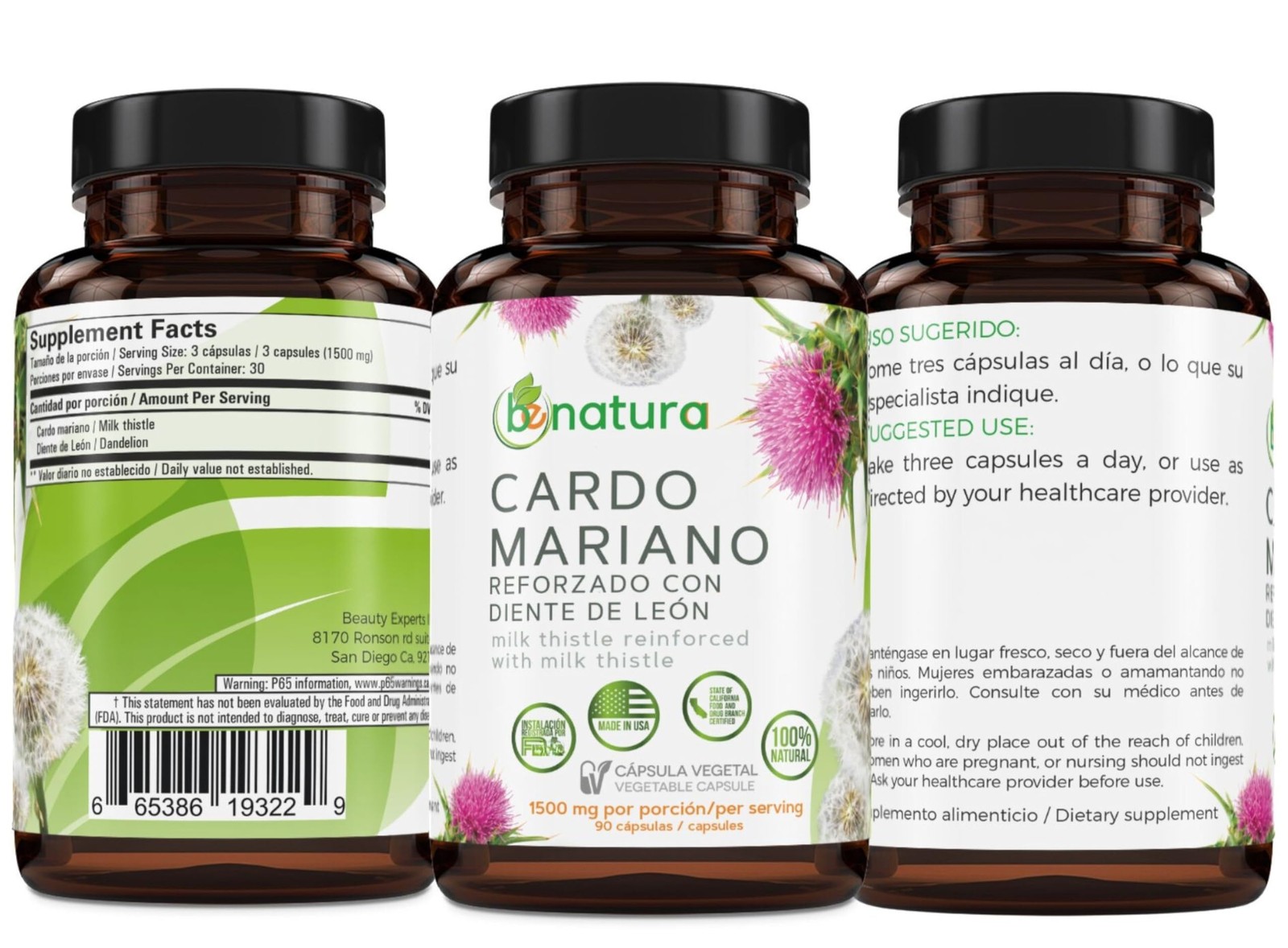 Cardo Mariano reforzado con diente Leon (Milk Thistle 90 Count (Pack of 1)