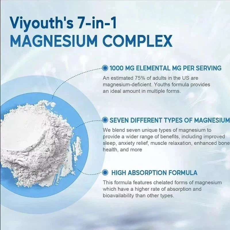 Viyouth 3PCS Magnesium 7 Complex Capsules 60 Count Sleep Support Bone Health