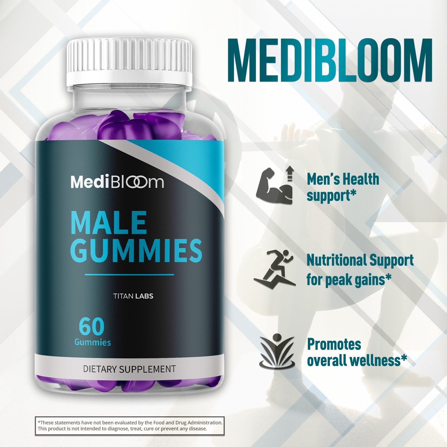 (1 Pack) MediBloom Gummy Advanced Male Support Supplement Medi Bloom 60 Gummies