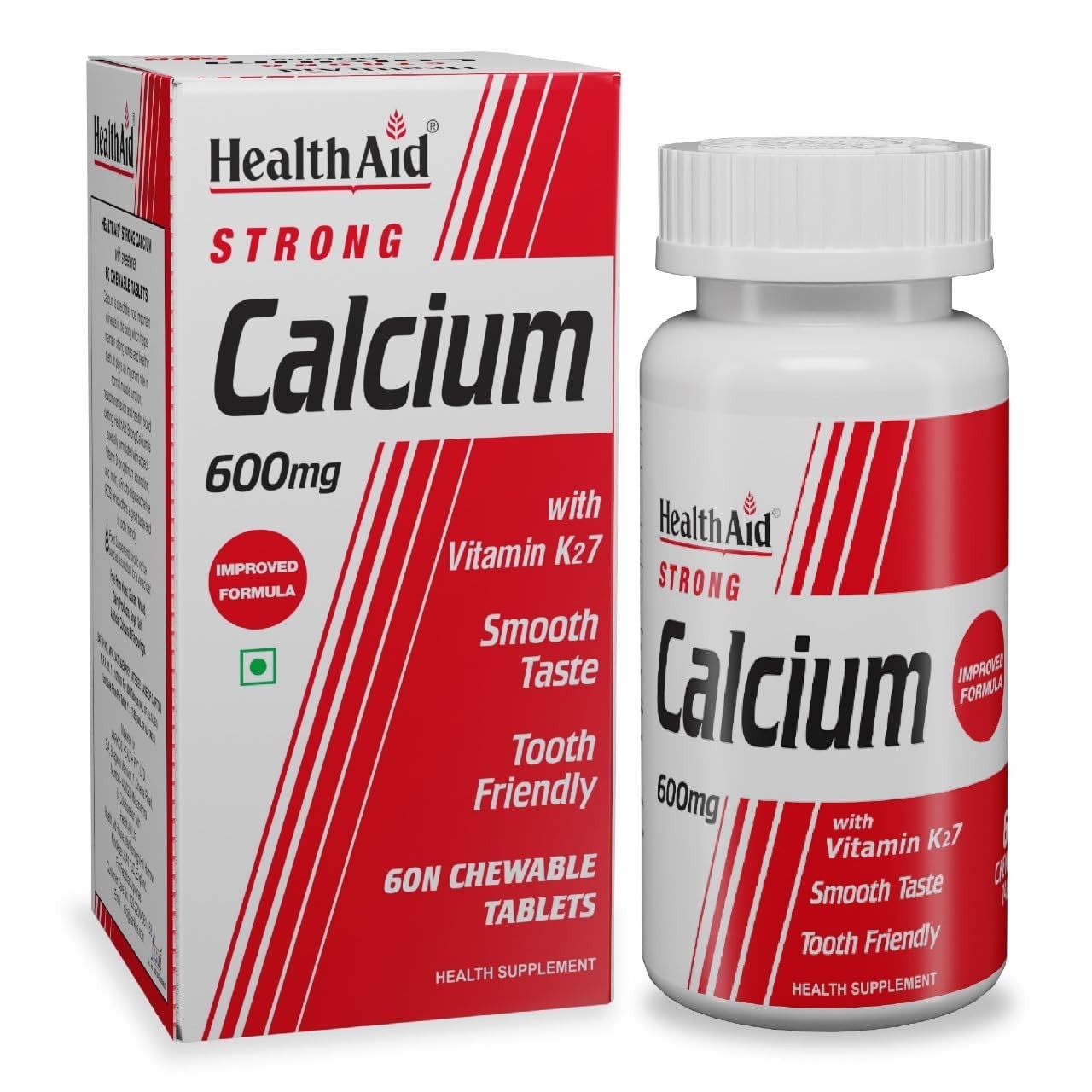 3x Health.Aid Strong Calcium 600mg D3 K2-7 60 Tablets