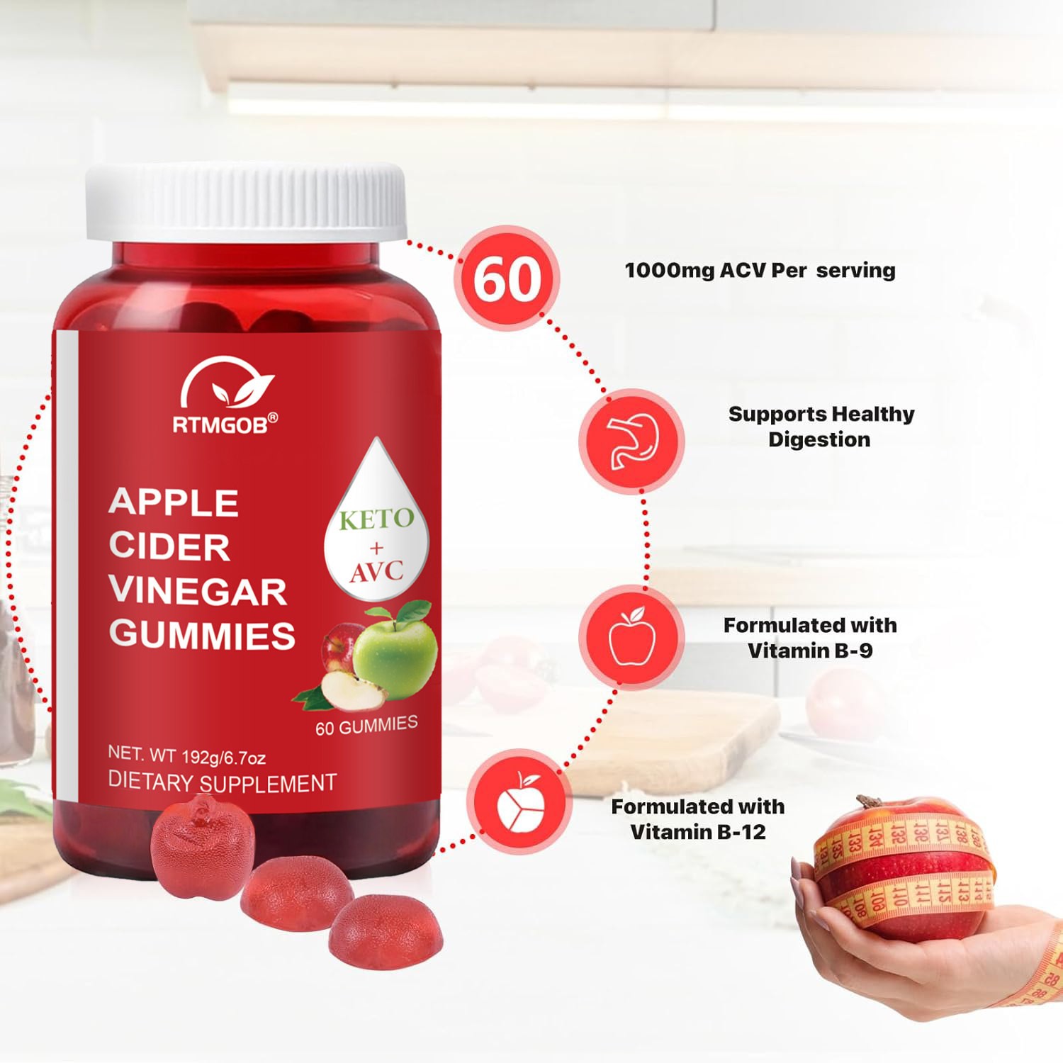 Apple Cider Vinegar Gummies 60ct 1000mg Premium Weight Loss & Cleanse Detox