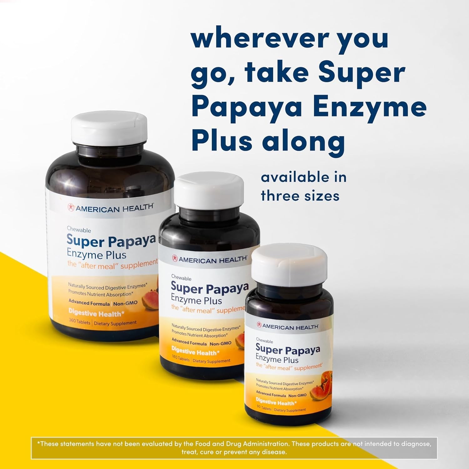 American Health Chewable Super Papaya Enzyme Plus 360 Tabs Each (Pack of 4)