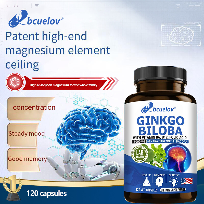 Ginkgo Biloba 5000mg |30/60/120Capsules | Non-GMO,Gluten Free for Brain Function