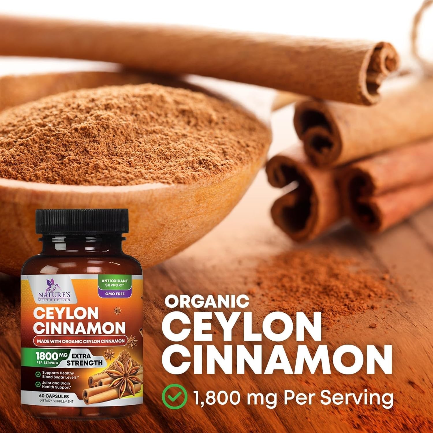 Organic Ceylon Cinnamon Supplement 1800Mg – Certified Organic Ceylon Cinnamon Po
