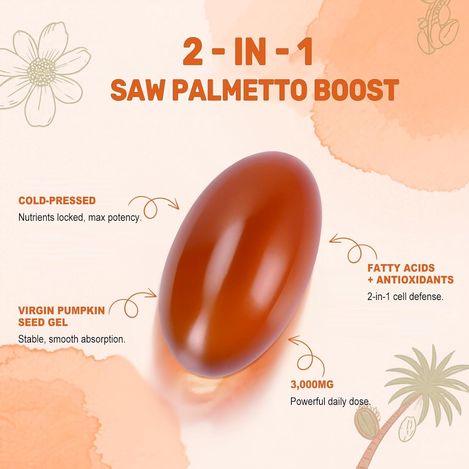 Pumpkin Seed Oil Capsules with Saw Palmetto 3000mg | 120 Softgels | Cold Pressed