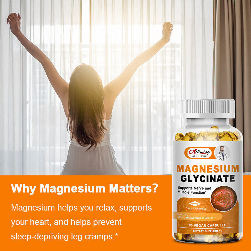 400MG Magnesium Glycinate High Absorption,Improved Sleep,Stress & Anxiety Relief