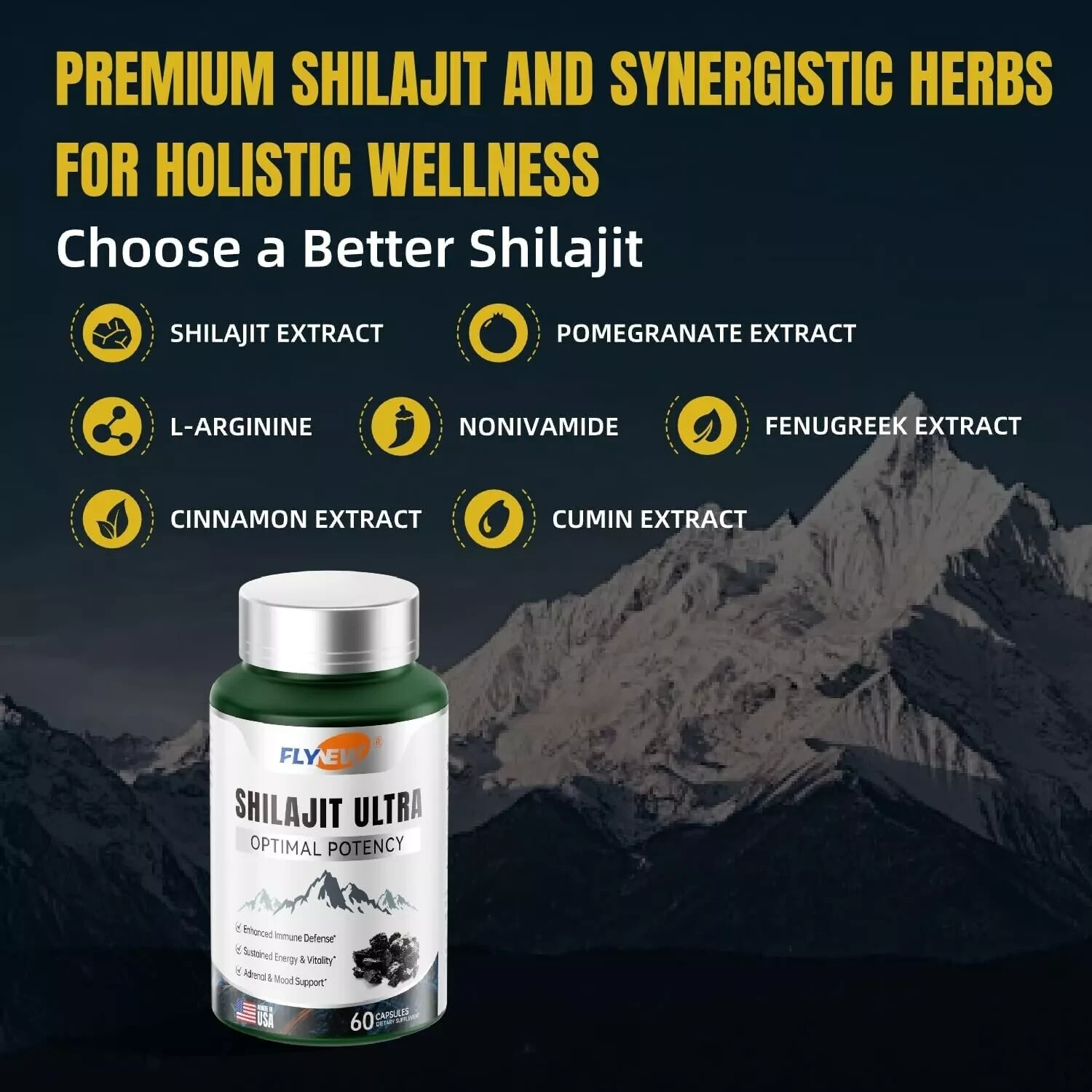 Flynew Shilajit Ultra Optimal Potency, Shilajit Extract with L-Arginine, (Pure)
