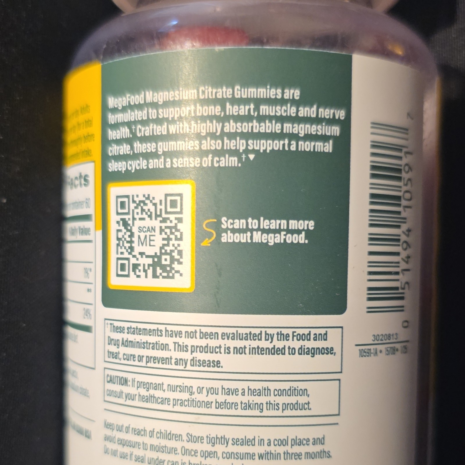 MegaFood Magnesium Citrate Gummies 100mg Raspberry Gluten-Free Vegan 60 Ct