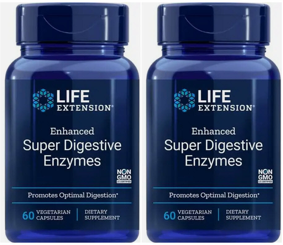 ENHANCED SUPER DIGESTIVE ENZYMES 2 BOTTLES 120 Capsule LIFE EXTENSION